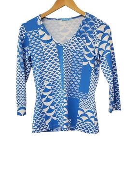 J Mclaughlin Top Womens XS Patchwork V Neck Blue